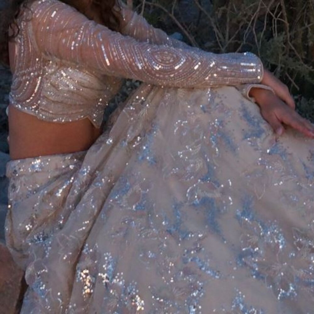 Designer Cream Embroidered Net Lehenga Set - image 1